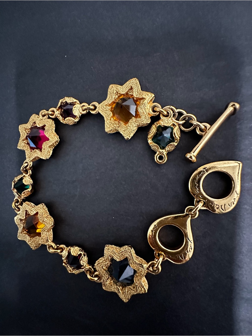 YSL Gold-Tone Multicolor Star-Link Gemstone Bracelet - Picture 2 of 7